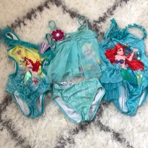 Two Ariel and one frozen size 4 t bathing suits